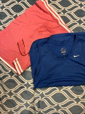 Nike Blue Dri-FIT Tank Top and Pink Adidas Athletic Shirt